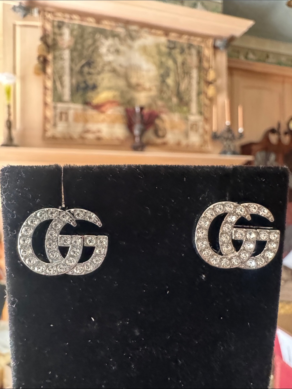Earrings  Silver Crystal Double G Stud Earrings